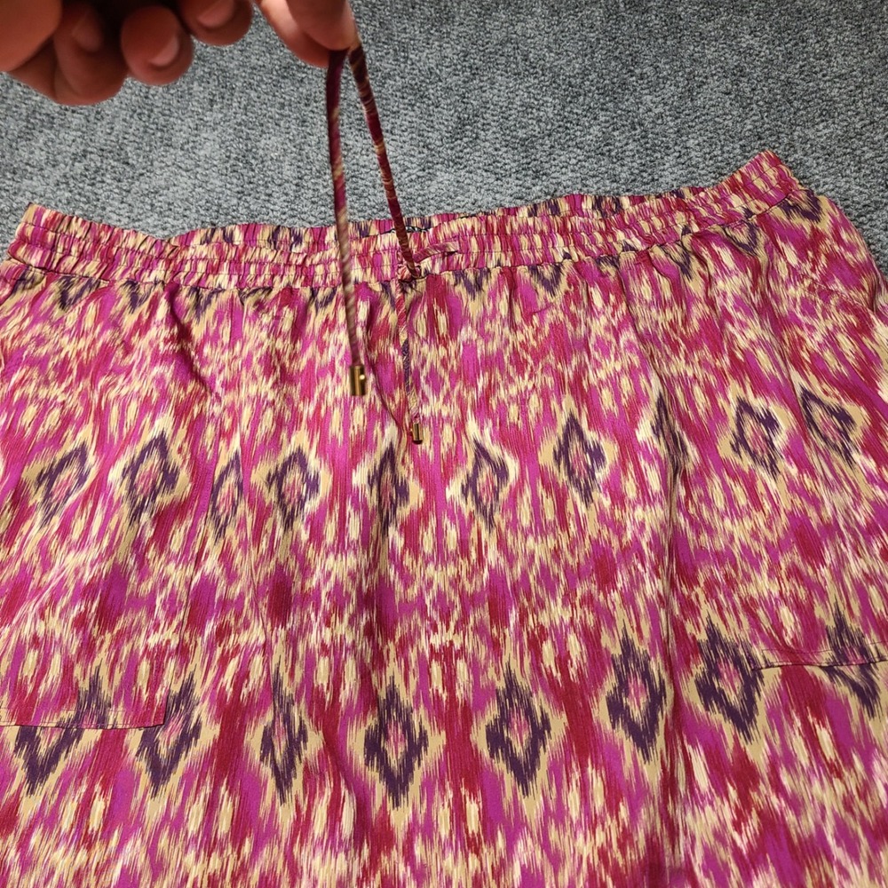 Lauren Ralph Lauren Pink Purple Ikat Diamond Print Skirt 3X Plus Size Drawstring
